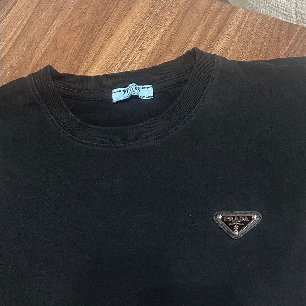 Prada Classic Black Tee with Logo Patch